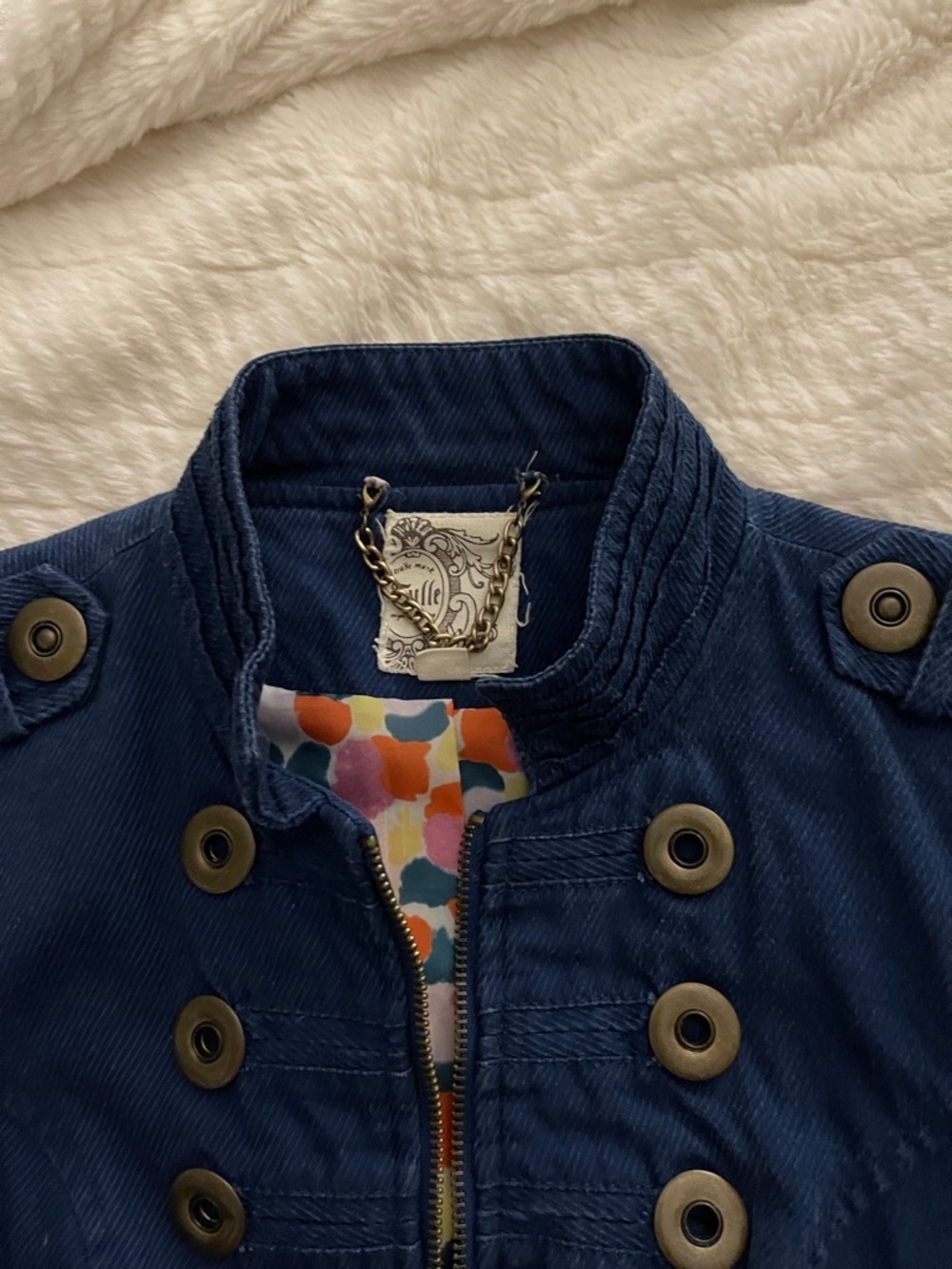 TULLE for Anthropologie Navy Button-Accent Peplum Military Jacket - Picture 2 of 8